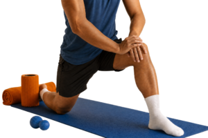 Persona che esegue un esercizio di stretching su un tappetino