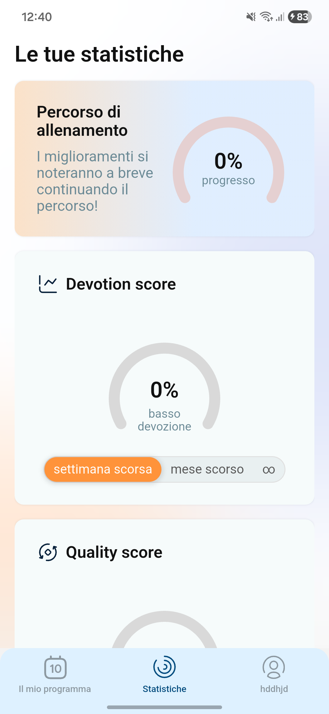 Schermata delle statistiche e dei progressi di IMO Motion
